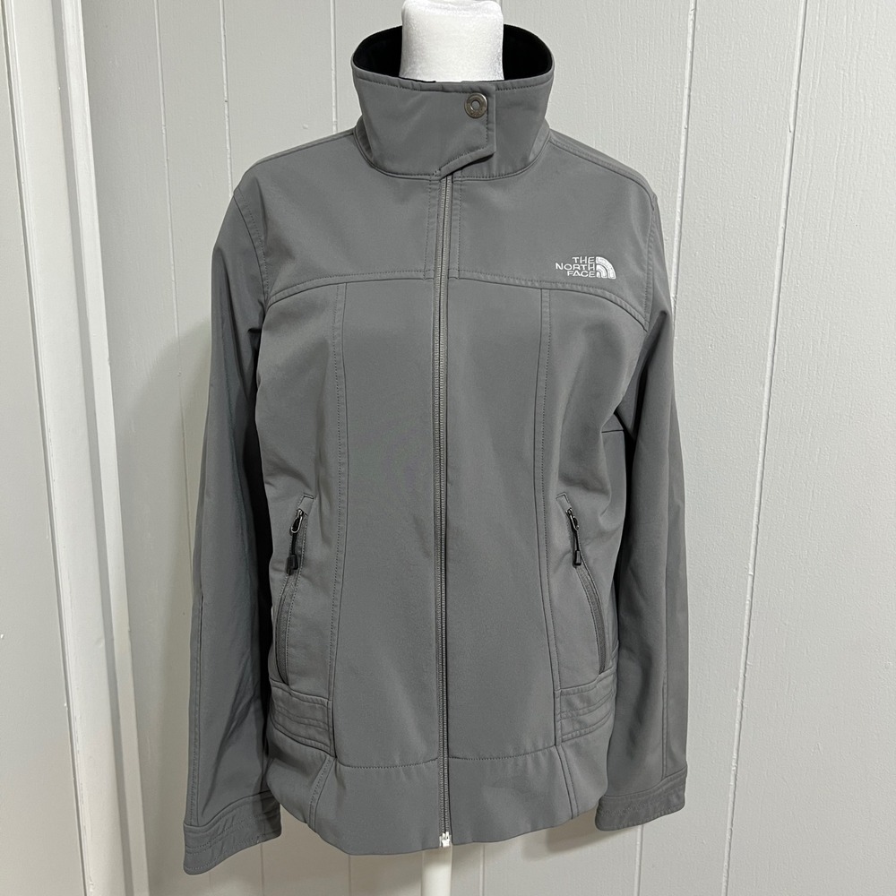 The North Face Softshell Jacket Women's M Gray Zip Up Water Resistant Apex‎
